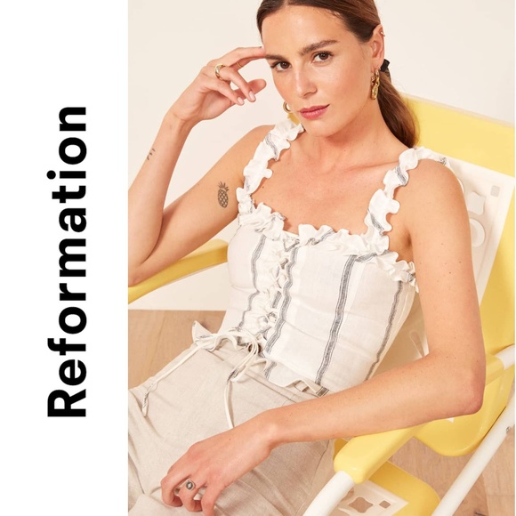 Reformation Tops - Reformation Bayley white linen Crop Top 4